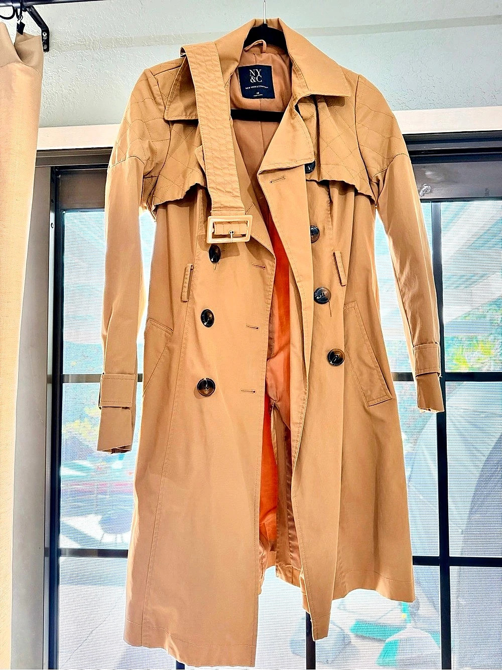 New York & Company Trench Coat in Tan size XS